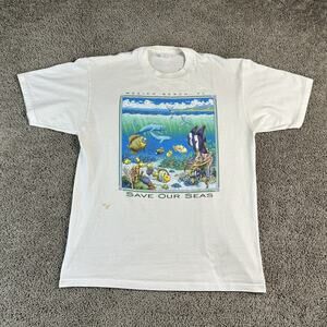 Vintage Save Our Seas Shirt Mens Large Mexico Beach FL Dolphins Ocean 90s Tee